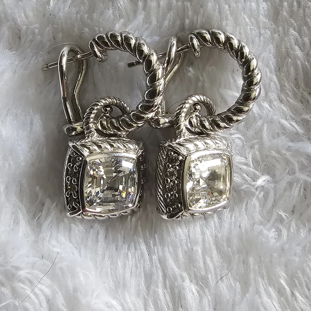 Judith Ripka Silver Earrings with Clear Stones - Picture 1 of 4